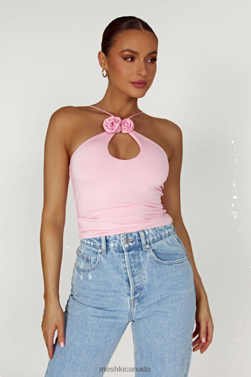 Meshki Baby Pink Adeline Rose Halter Top Clothing JN88N784