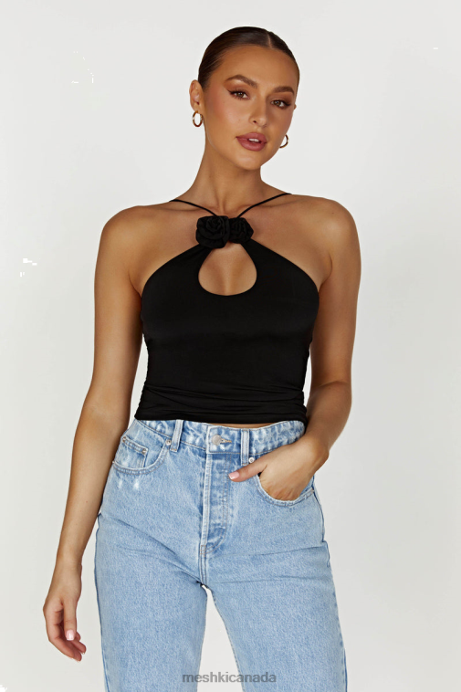 Meshki Black Adeline Rose Halter Top Clothing JN88N857