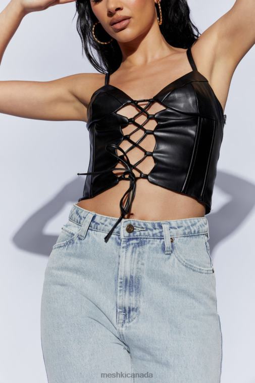 Meshki Black Alaia Lace Up Corset Pu Top Clothing JN88N1095