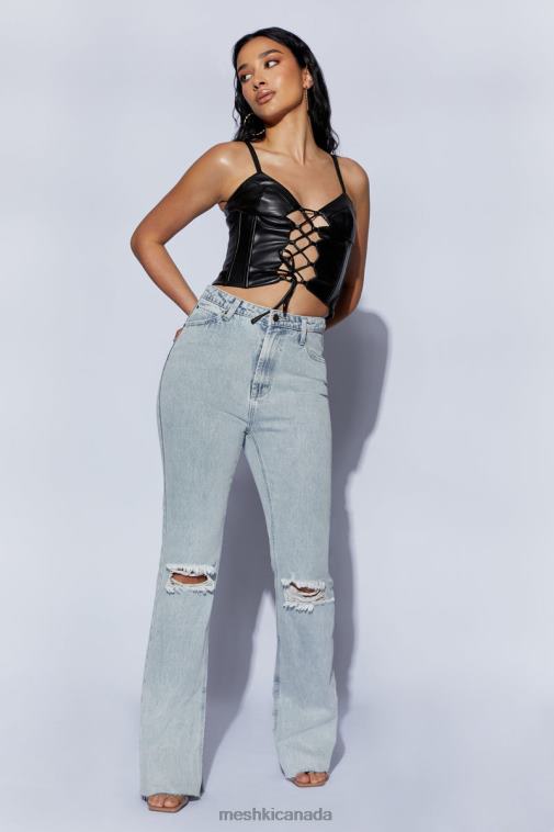 Meshki Black Alaia Lace Up Corset Pu Top Clothing JN88N1095