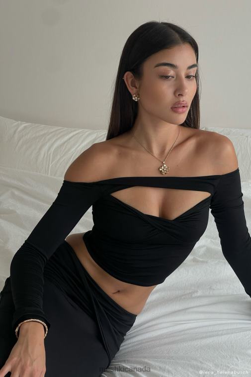 Meshki Black Ceri Off Shoulder Long Sleeve Top Clothing JN88N856