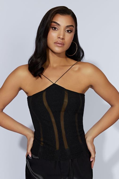 Meshki Black Chantal Panelled Halter Top Clothing JN88N1113