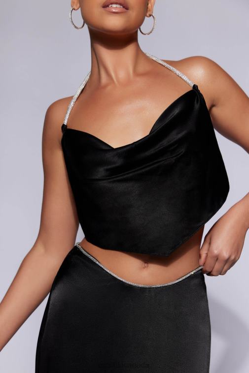 Meshki Black Christie Diamante Rope Cowl Neck Top Clothing JN88N1116