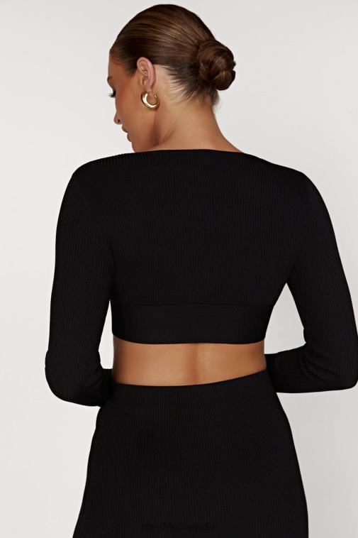 Meshki Black Kaesha Long Sleeve Twist Front Knit Top Clothing JN88N903