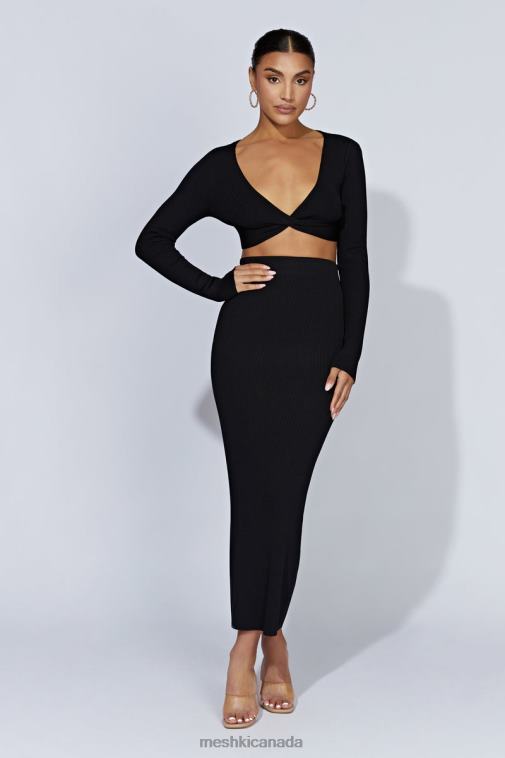 Meshki Black Kaesha Long Sleeve Twist Front Knit Top Clothing JN88N903