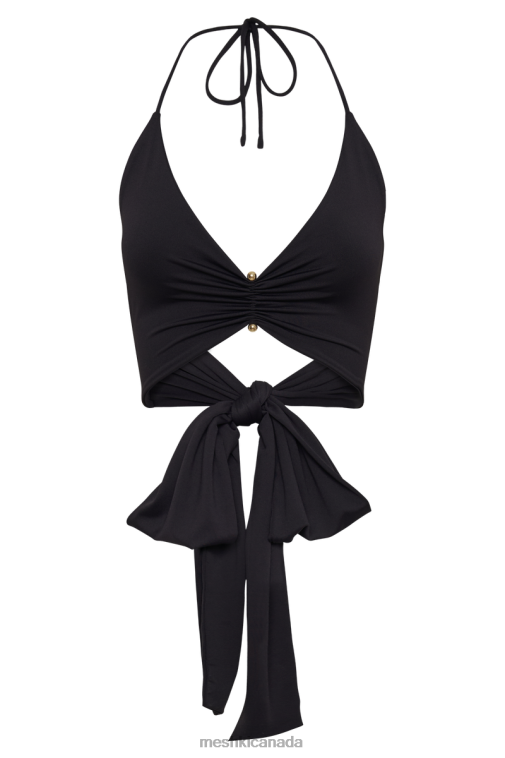 Meshki Black Kasia Recycled Nylon Pin Detail Wrap Top Clothing JN88N832