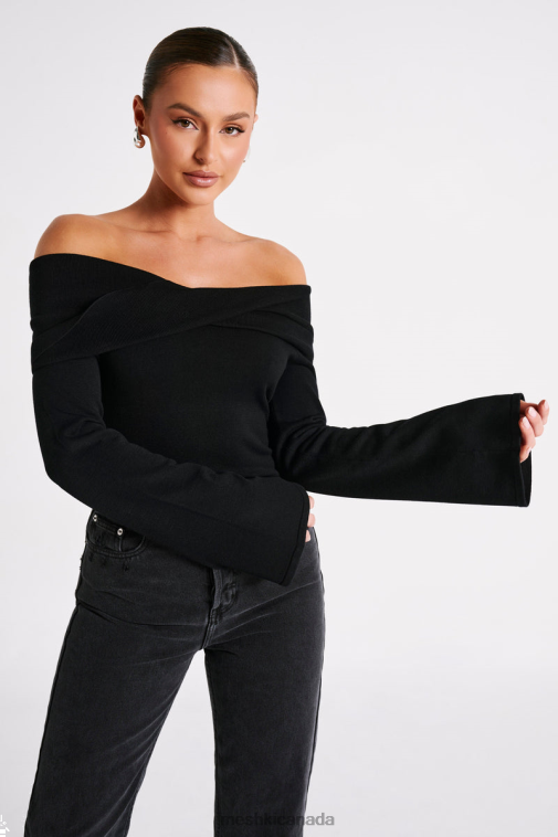 Meshki Black Marlisa Off Shoulder Twist Top Clothing JN88N768