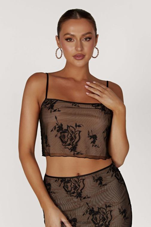 Meshki Black Xena Embroidered Mesh Cami Top Clothing JN88N888