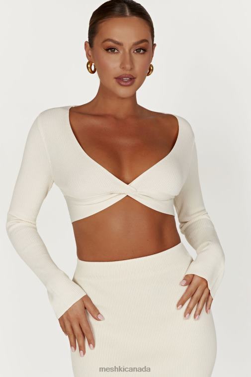 Meshki Bone Kaesha Long Sleeve Twist Front Knit Top Clothing JN88N970