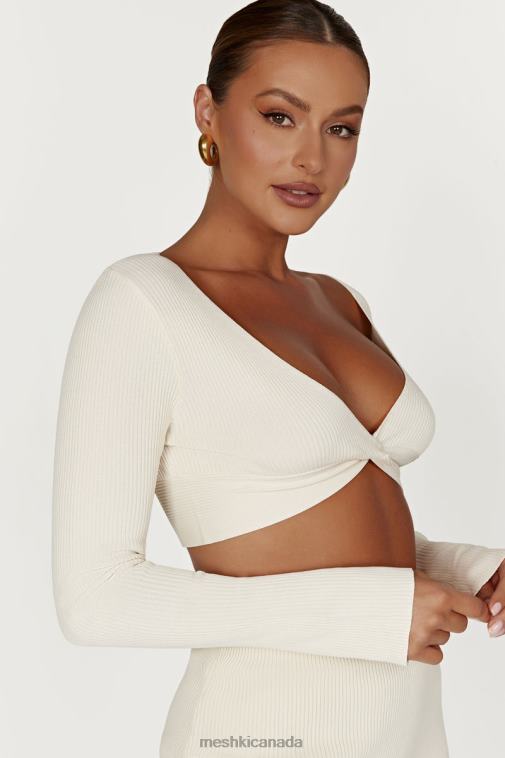 Meshki Bone Kaesha Long Sleeve Twist Front Knit Top Clothing JN88N970