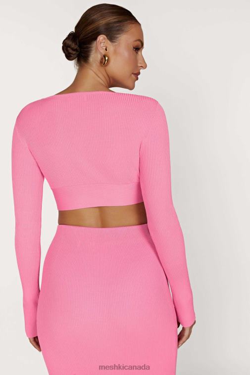 Meshki Bubblegum Pink Kaesha Long Sleeve Twist Front Knit Top Clothing JN88N1070