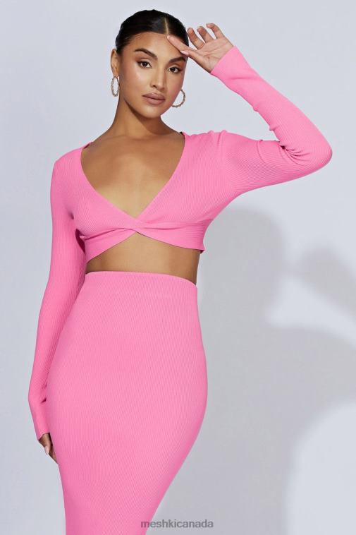 Meshki Bubblegum Pink Kaesha Long Sleeve Twist Front Knit Top Clothing JN88N1070