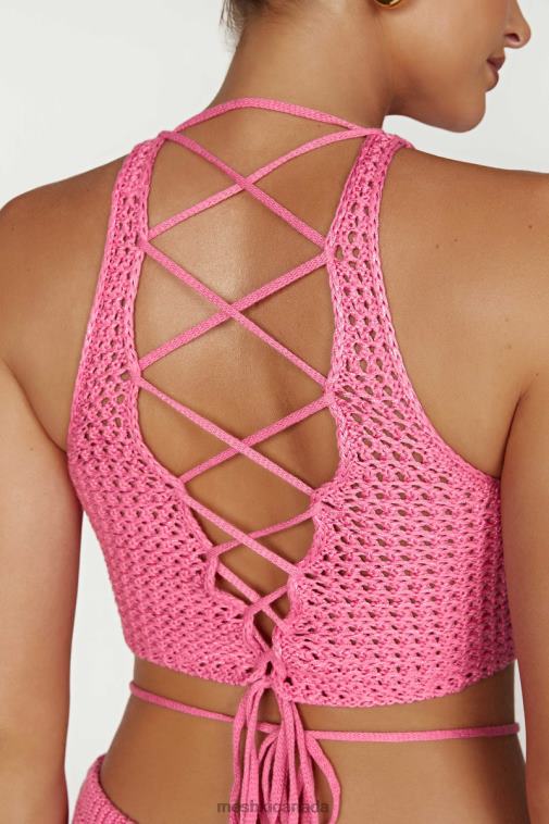 Meshki Bubblegum Pink Raquel Crochet Lace Up Back Top Clothing JN88N1050
