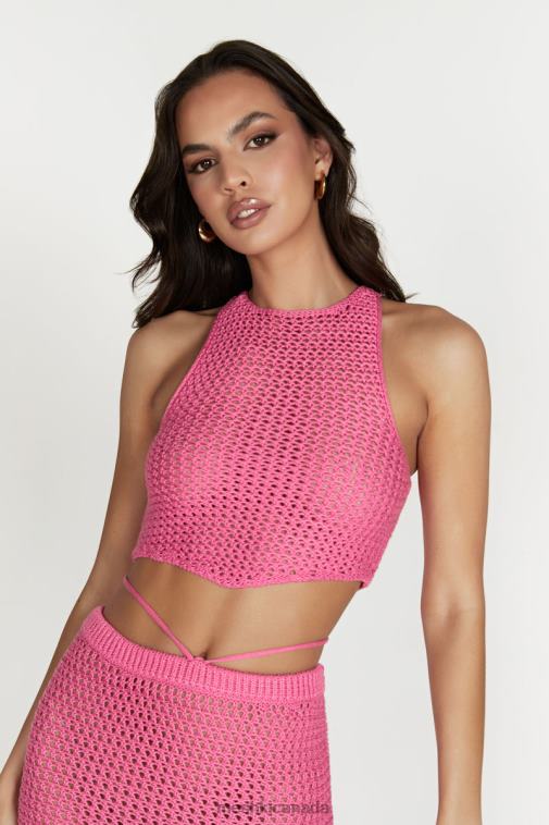 Meshki Bubblegum Pink Raquel Crochet Lace Up Back Top Clothing JN88N1050