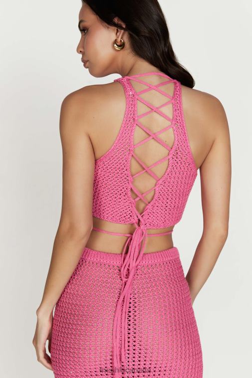Meshki Bubblegum Pink Raquel Crochet Lace Up Back Top Clothing JN88N1050