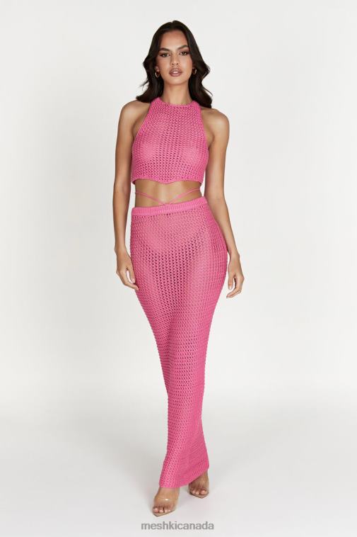 Meshki Bubblegum Pink Raquel Crochet Lace Up Back Top Clothing JN88N1050