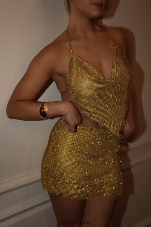 Meshki Chartreuse Daphne Diamante Cowl Neck Halter Top Clothing JN88N996