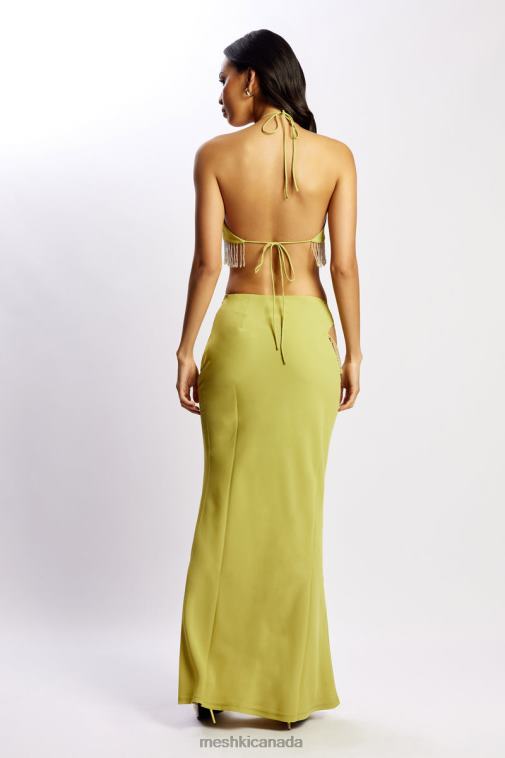 Meshki Chartreuse Jayleen Keyhole Triangle Halter Top With Fringe Clothing JN88N1135