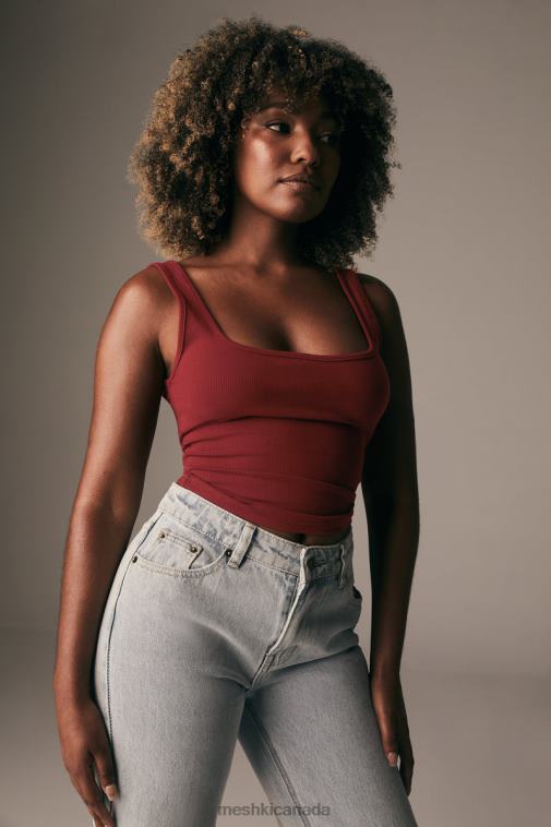 Meshki Cherry Chocolate Meghan Square Neck Ribbed Top Clothing JN88N981