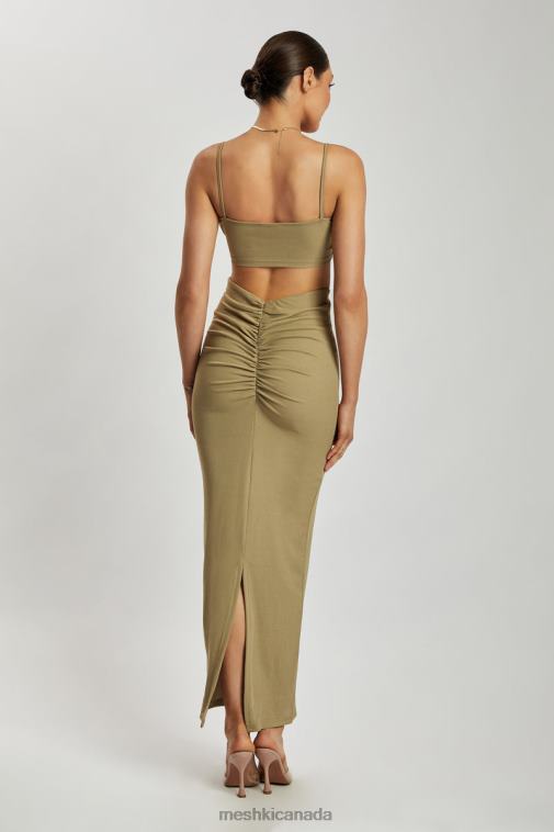 Meshki Green Jordan Ruched Front V Front Top Clothing JN88N1206