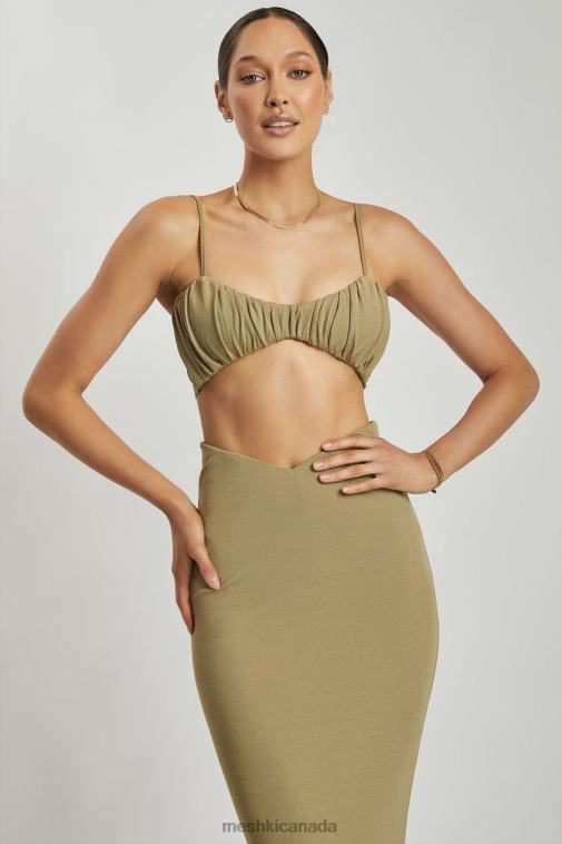 Meshki Green Jordan Ruched Front V Front Top Clothing JN88N1206