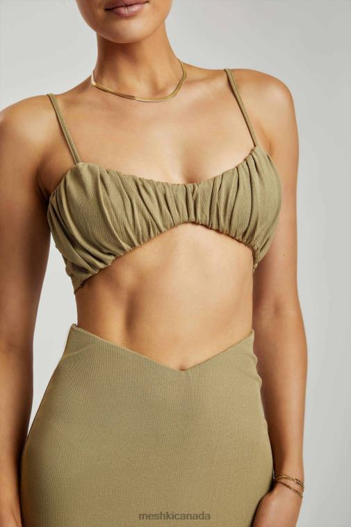 Meshki Green Jordan Ruched Front V Front Top Clothing JN88N1206