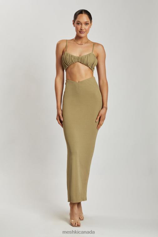 Meshki Green Jordan Ruched Front V Front Top Clothing JN88N1206