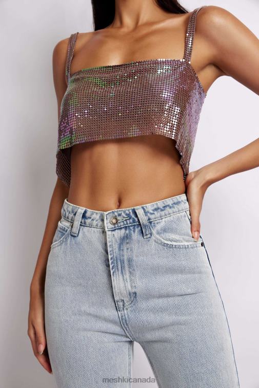 Meshki Iridescent Purple Lianne Glow Mesh Bandeau Top Clothing JN88N989