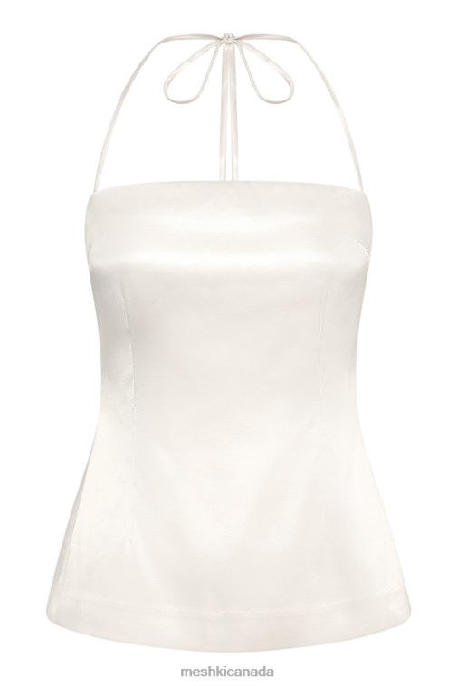 Meshki Ivory Noemi Longline Satin Halter Neck Top Clothing JN88N848