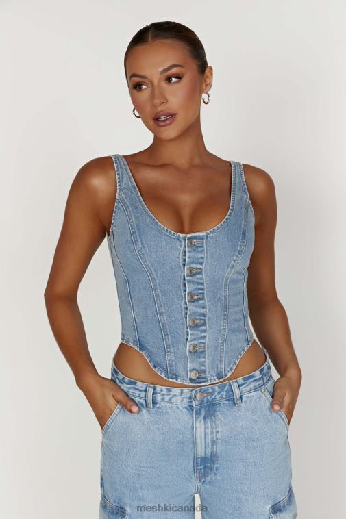 Meshki Mid Blue Leilani Corset Denim Top Clothing JN88N761