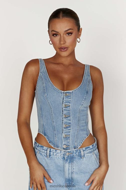 Meshki Mid Blue Leilani Corset Denim Top Clothing JN88N761