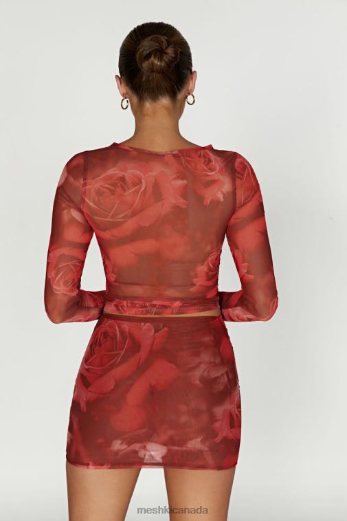 Meshki Oversized Rose Print Blaine Mesh Long Sleeve Top Clothing JN88N1018