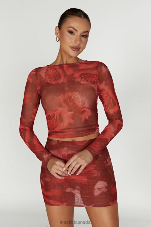 Meshki Oversized Rose Print Blaine Mesh Long Sleeve Top Clothing JN88N1018