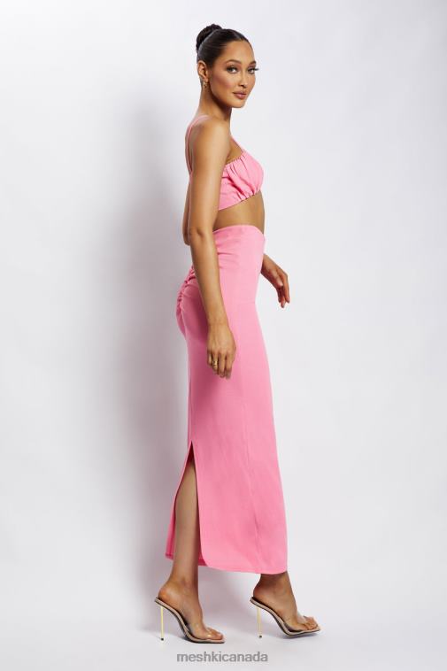 Meshki Pink Jordan Ruched Front V Front Top Clothing JN88N1186