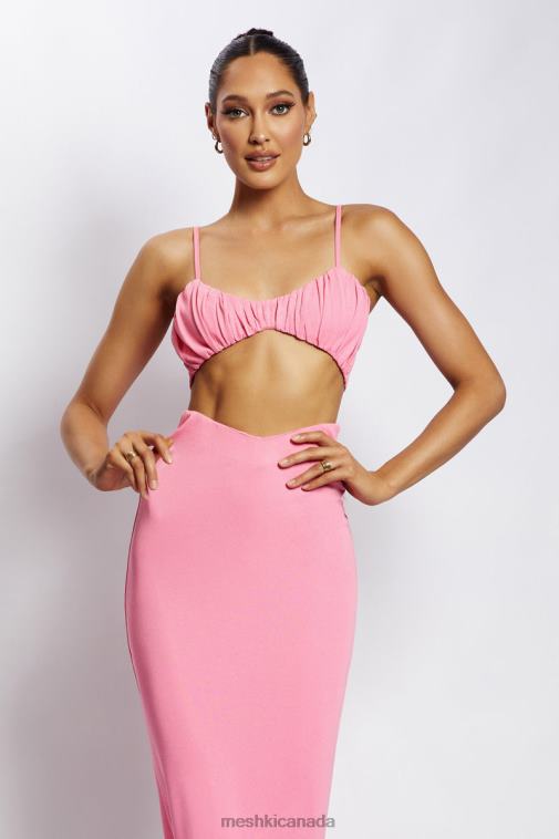 Meshki Pink Jordan Ruched Front V Front Top Clothing JN88N1186