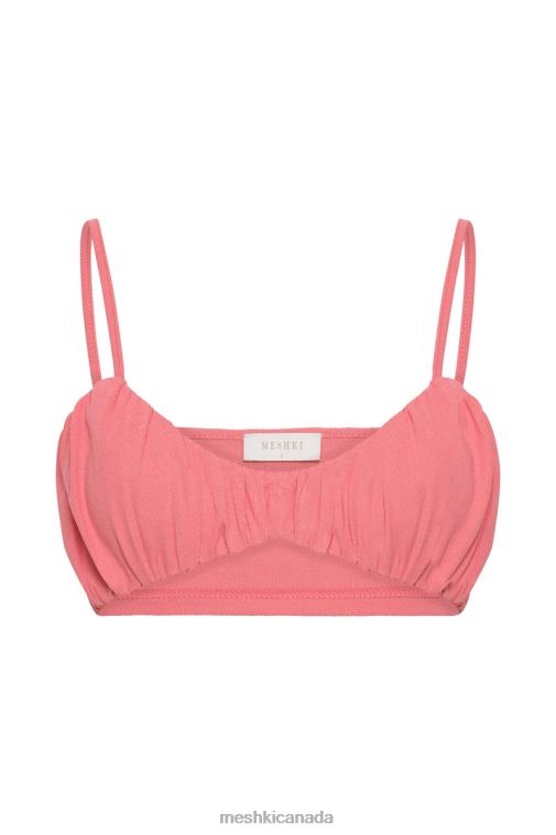 Meshki Pink Jordan Ruched Front V Front Top Clothing JN88N1186