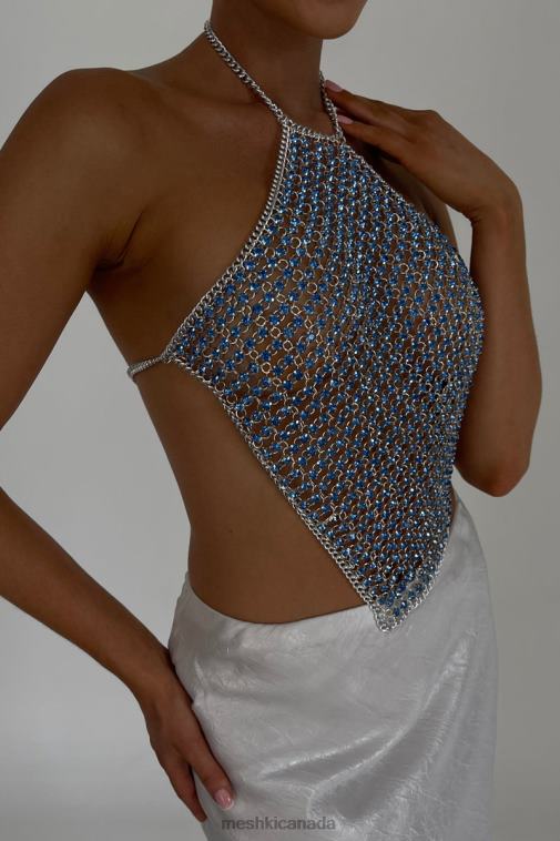 Meshki Powder Blue Asteria Diamante Halter Top Clothing JN88N959