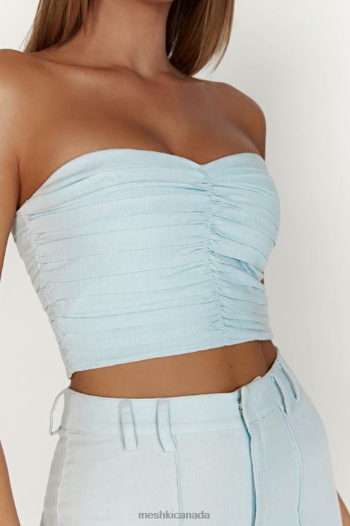 Meshki Powder Blue Mckenna Gathered Linen Top Clothing JN88N1044