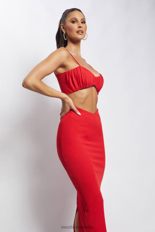 Meshki Red Jordan Ruched Front V Front Top Clothing JN88N1184