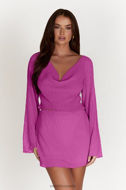 Meshki Rose Pink Ivy Wave Pleat Flare Sleeve Top Clothing JN88N1078