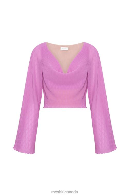 Meshki Rose Pink Ivy Wave Pleat Flare Sleeve Top Clothing JN88N1078