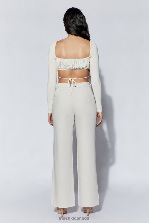 Meshki Wheat Geesou Ruched Bust Long Sleeve Tie Top Clothing JN88N1082