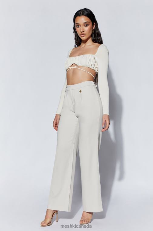 Meshki Wheat Geesou Ruched Bust Long Sleeve Tie Top Clothing JN88N1082