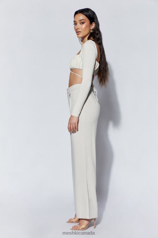 Meshki Wheat Geesou Ruched Bust Long Sleeve Tie Top Clothing JN88N1082