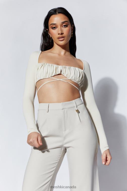 Meshki Wheat Geesou Ruched Bust Long Sleeve Tie Top Clothing JN88N1082