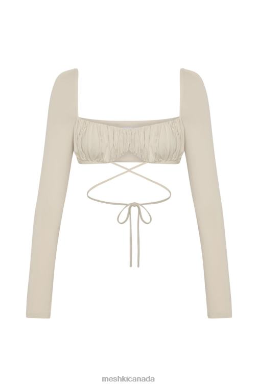 Meshki Wheat Geesou Ruched Bust Long Sleeve Tie Top Clothing JN88N1082