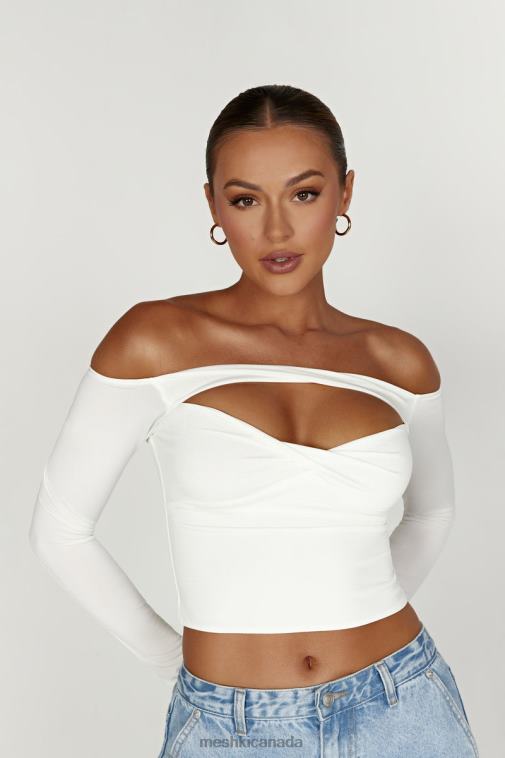 Meshki White Ceri Off Shoulder Long Sleeve Top Clothing JN88N934
