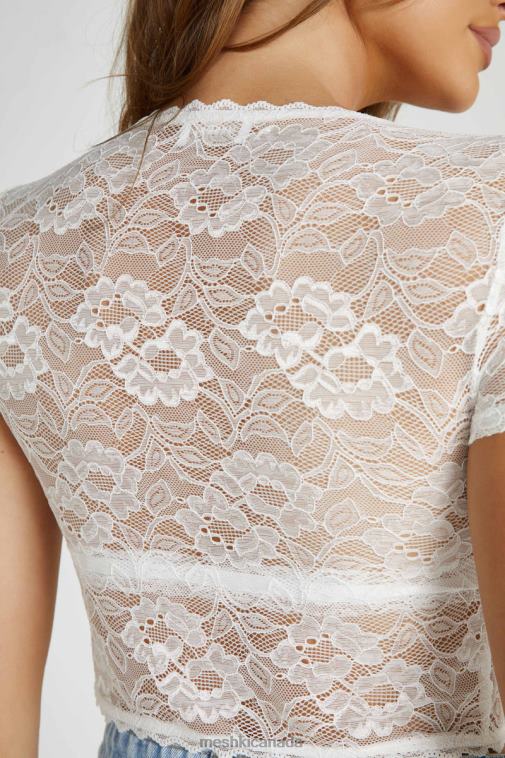 Meshki White Farrah Stretch Lace Vintage Top Clothing JN88N826