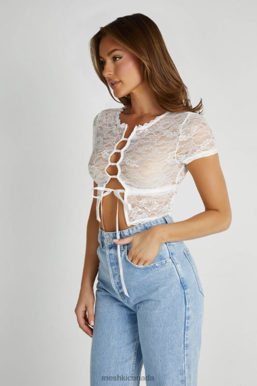 Meshki White Farrah Stretch Lace Vintage Top Clothing JN88N826