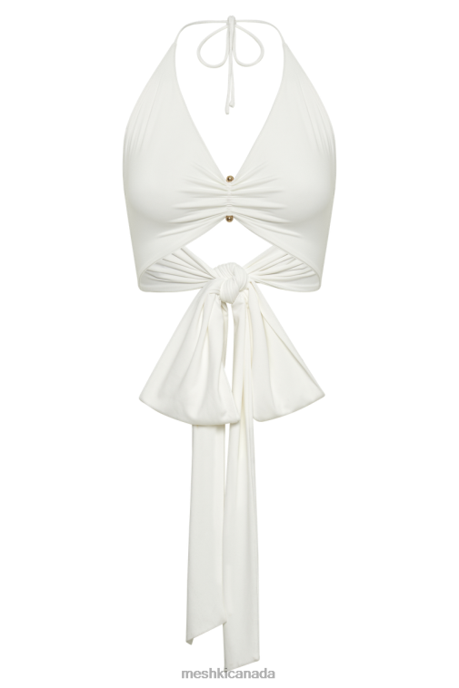 Meshki White Kasia Recycled Nylon Pin Detail Wrap Top Clothing JN88N842